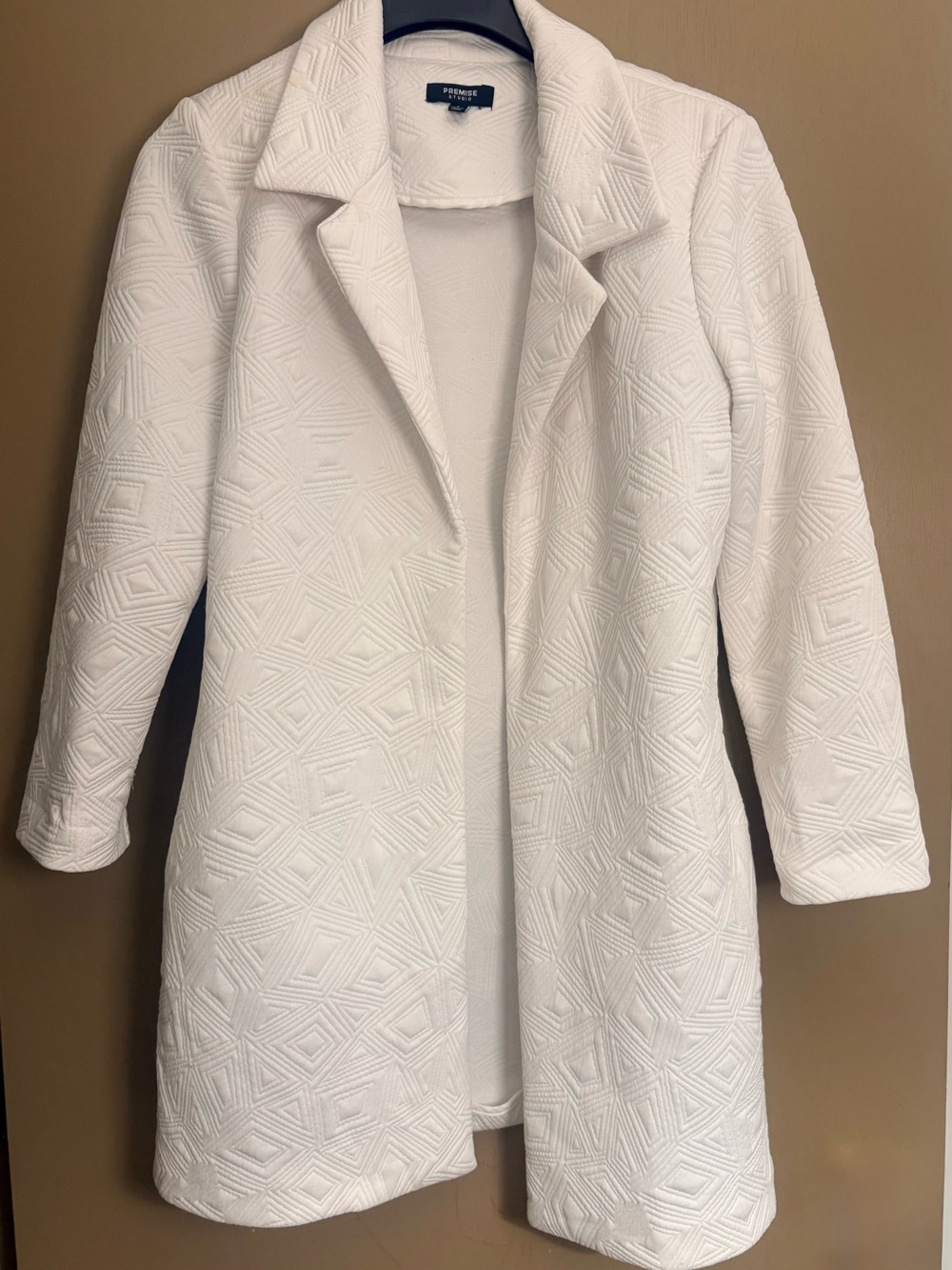 Premise White Textured Open-Front Blazer Coat